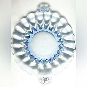 Vintage New Martinsville Viking Blue Depression Glass Janice Handled Platter